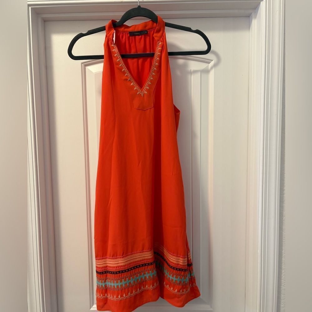 THML Vibrant Orange Embroidered Mini Dress